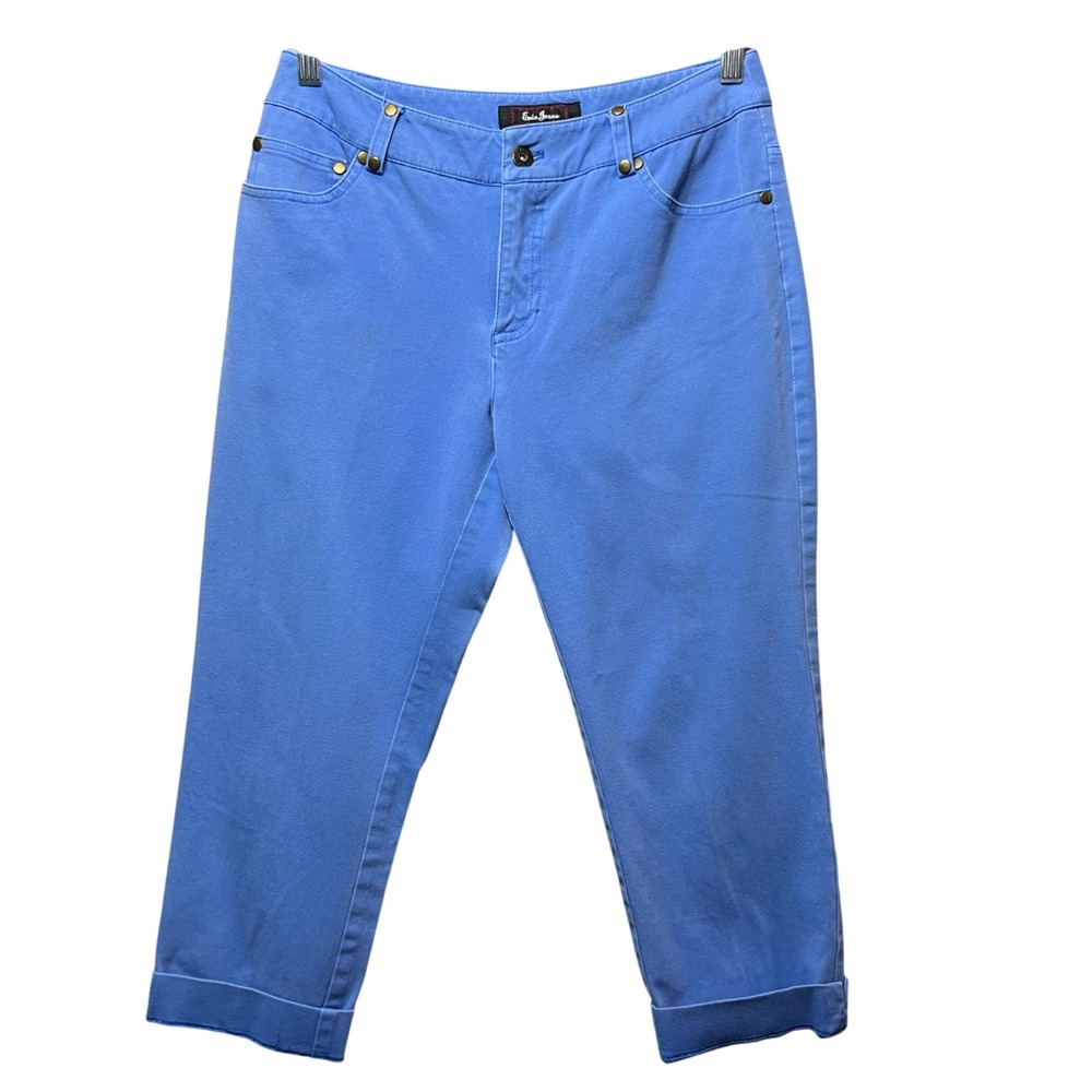 Eric Jeans Capri Pants Denim Blue Cuffed Hem Casual Cotton Blend Size 6 Faded